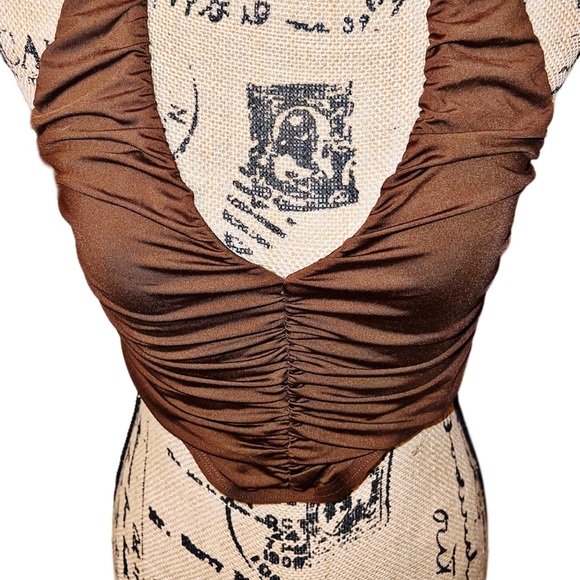 Brown Ruched Sexy Vest Corset Halter Top - Picture 5 of 10
